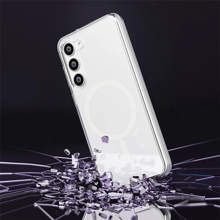 For Samsung Galaxy S23+ Slim Clear Phone Case Hard PC Soft TPU Anti-Drop Magnetic Cover - Shiny White
