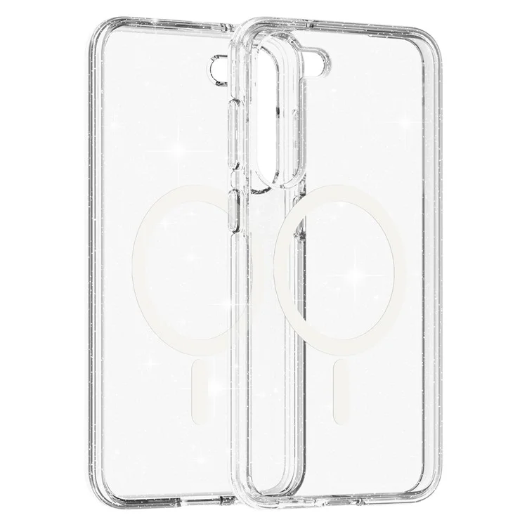 For Samsung Galaxy S23+ Slim Clear Phone Case Hard PC Soft TPU Anti-Drop Magnetic Cover - Shiny White