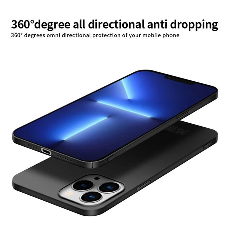 PINWUYO PC Series for iPhone 13 Pro Max 6.7 inch Matte Texture Phone Cover with Magnetic Ring Holder - Black