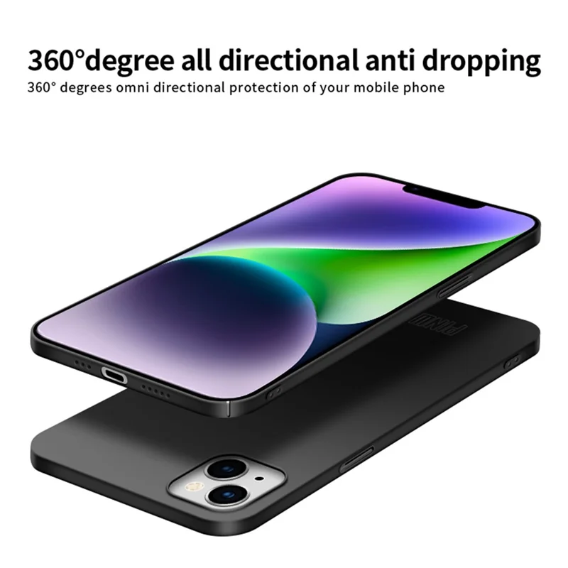 PINWUYO PC Series for iPhone 14 Matte Anti-Slip Case Hard PC Phone Cover with Magnetic Ring Holder - Black