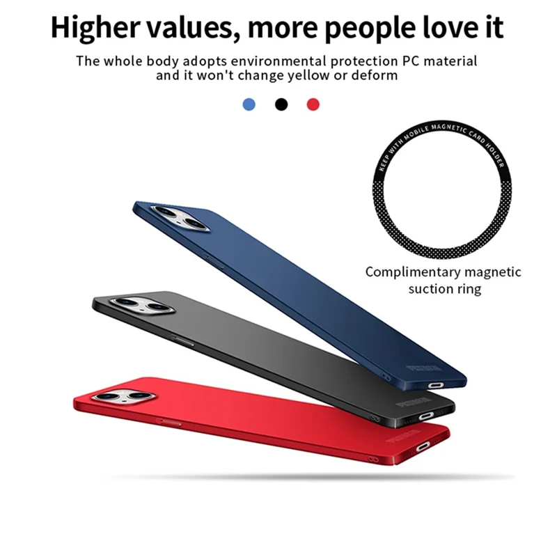 PINWUYO PC Series for iPhone 14 Matte Anti-Slip Case Hard PC Phone Cover with Magnetic Ring Holder - Black