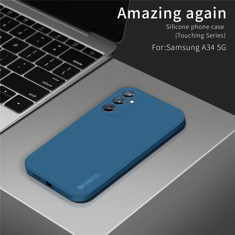 PINWUYO For Samsung Galaxy A34 5G Drop-Proof Back Case Precise Cutouts Soft TPU Phone Cover - Dark Blue
