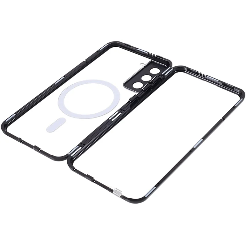 Para Samsung Galaxy S22 5G Funda de teléfono con marco de metal magnético Espalda de vidrio templado Cubierta de protección de PC mate de doble cara - Negro