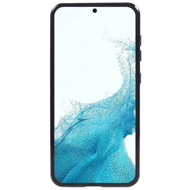 For Samsung Galaxy S22+ 5G Clear Magnetic Phone Case Tempered Glass Back Frosted PC Metal Frame Protective Cover - Black