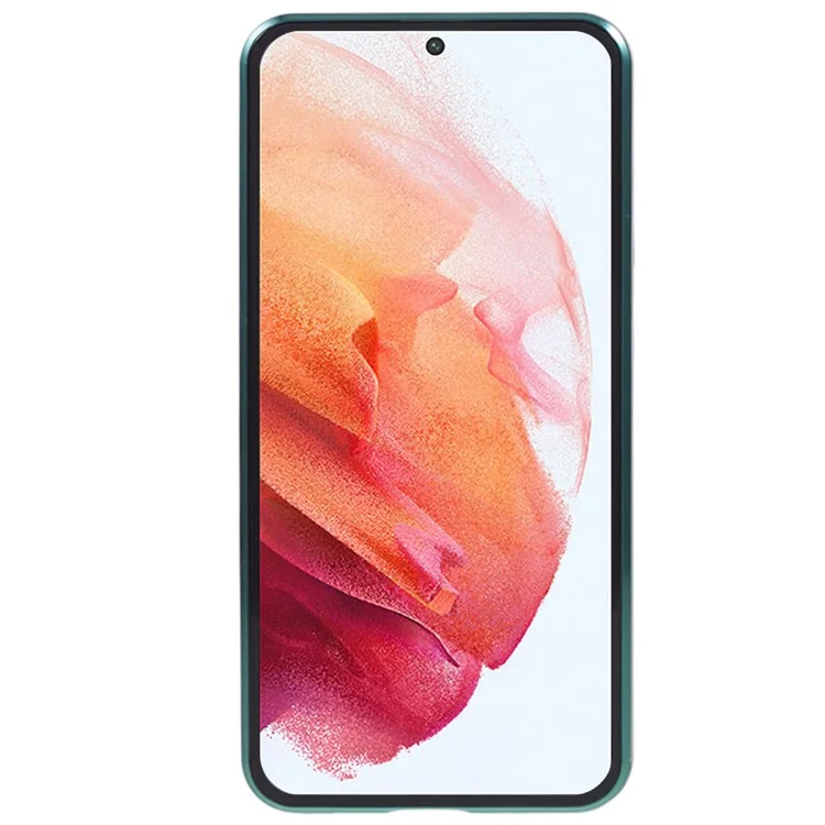 Для Samsung Galaxy S21 5G Двухсторонний защитный чехол Магнитная металлическая рама Закаленное стекло Матовый ПК Чехол для телефона - Зеленый