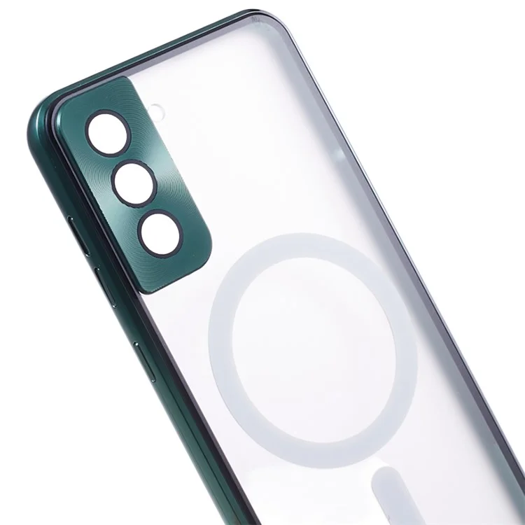 Для Samsung Galaxy S21 5G Двухсторонний защитный чехол Магнитная металлическая рама Закаленное стекло Матовый ПК Чехол для телефона - Зеленый