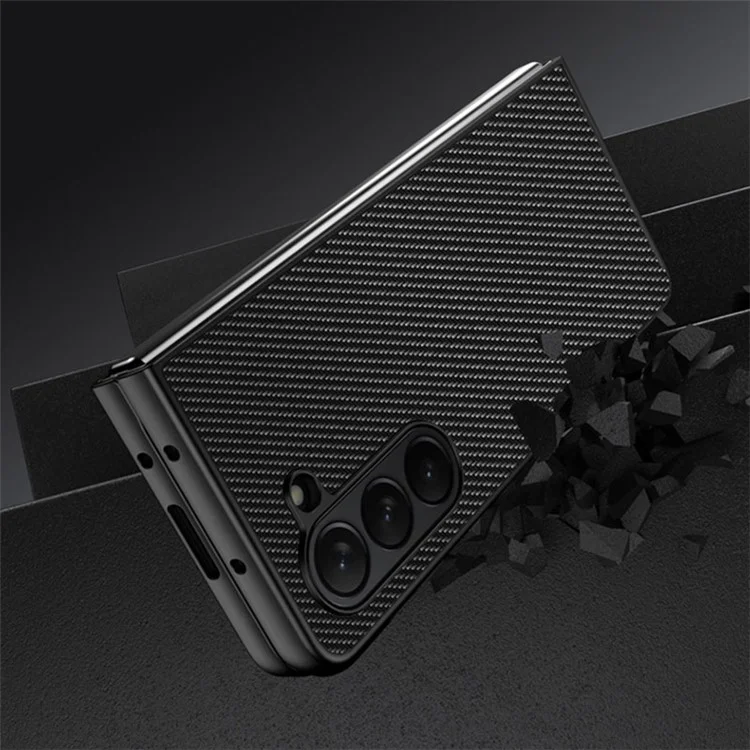 Para Samsung Galaxy Z Fold5 5G Slim Fit PU Leather + PC Case Carbon Fiber Texture Phone Cover - Carbon Black