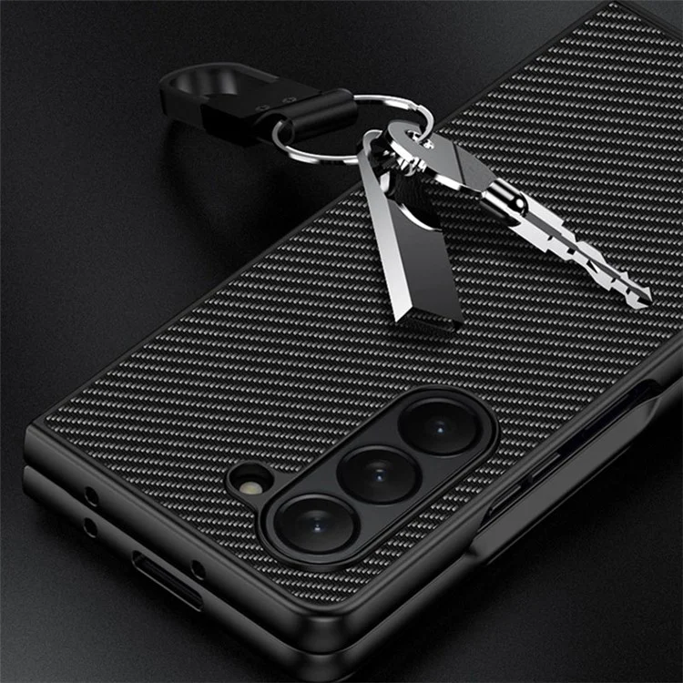 Para Samsung Galaxy Z Fold5 5G Slim Fit PU Leather + PC Case Carbon Fiber Texture Phone Cover - Carbon Black