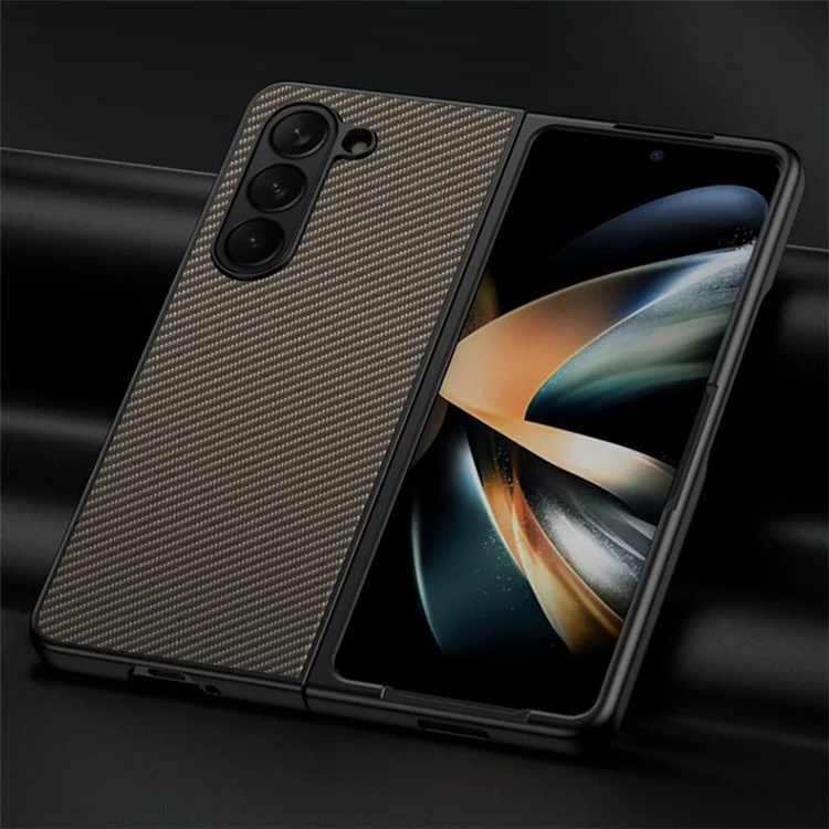 Para Samsung Galaxy Z Fold5 5G Slim Fit PU Leather + PC Case Carbon Fiber Texture Phone Cover - Carbon Black