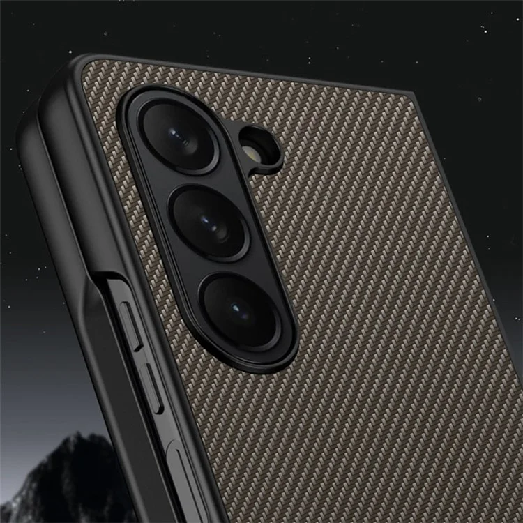 Para Samsung Galaxy Z Fold5 5G Slim Fit PU Leather + PC Case Carbon Fiber Texture Phone Cover - Carbon Black