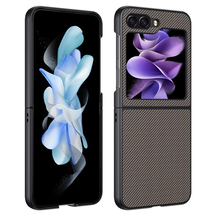 Pour Samsung Galaxy Z Flip5 5G Coque de téléphone en fibre de carbone PU Cuir + PC Très Mince - Carbone Or