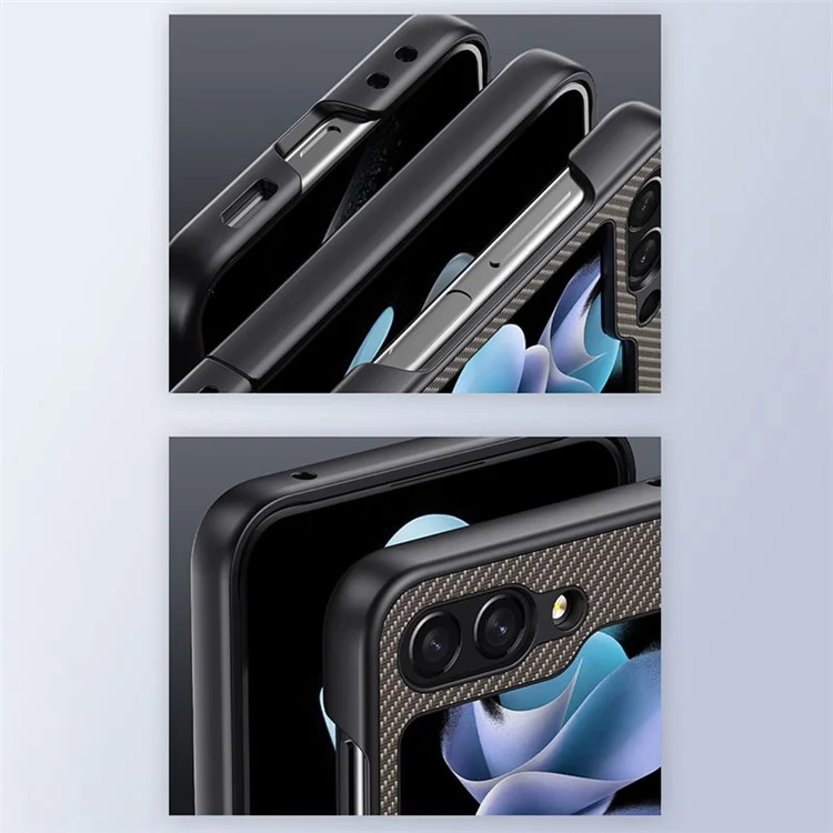 Pour Samsung Galaxy Z Flip5 5G Coque de téléphone en fibre de carbone PU Cuir + PC Très Mince - Carbone Or