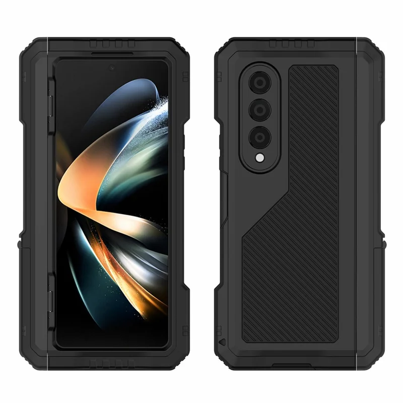 Para Samsung Galaxy Z Fold4 5G Aleación de Aluminio + Silicone Telephone Case de Protección a Prueba de Polvo a Prueba de Polvo Con Protector de Pantalla - Negro