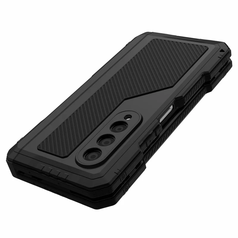For Samsung Galaxy Z Fold4 5G Aluminium Alloy + Silicone Phone Case Shockproof Dustproof Kickstand Protective Cover with Screen Protector - Black