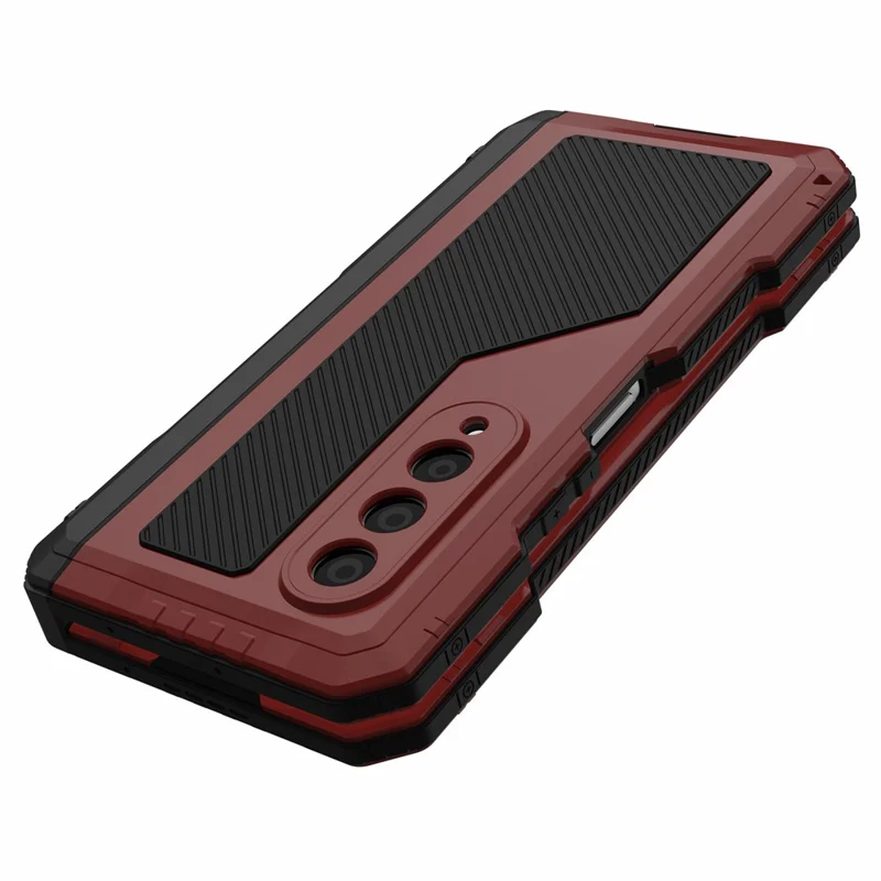 For Samsung Galaxy Z Fold4 5G Aluminium Alloy + Silicone Phone Case Shockproof Dustproof Kickstand Protective Cover with Screen Protector - Red