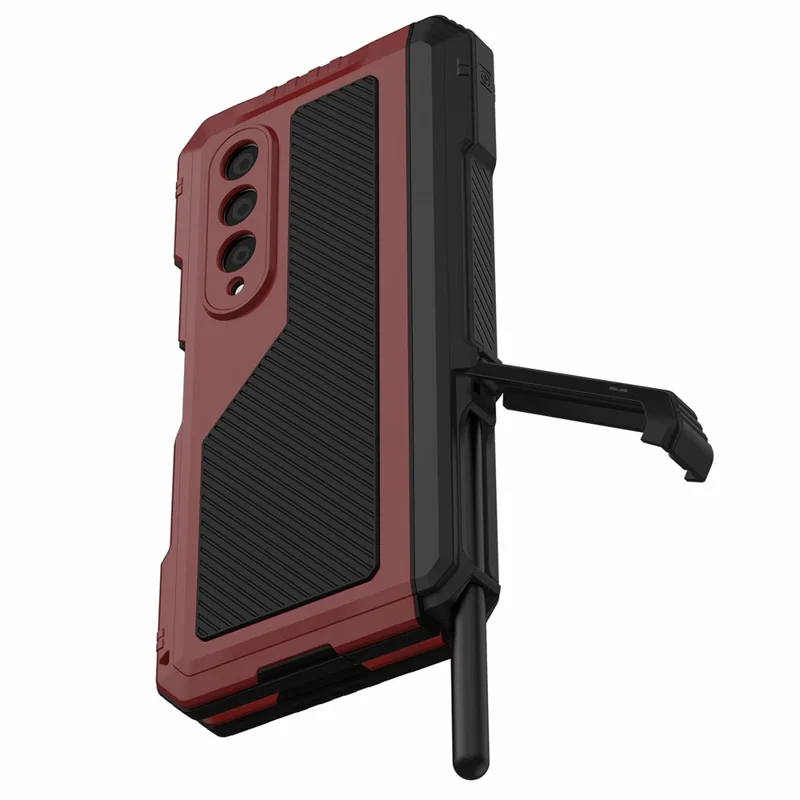 For Samsung Galaxy Z Fold4 5G Aluminium Alloy + Silicone Phone Case Shockproof Dustproof Kickstand Protective Cover with Screen Protector - Red