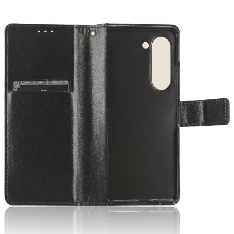 Phone Cover for Samsung Galaxy Z Fold5 5G Leather Wallet Crazy Horse Texture Stand Case with Pen Slot - Black