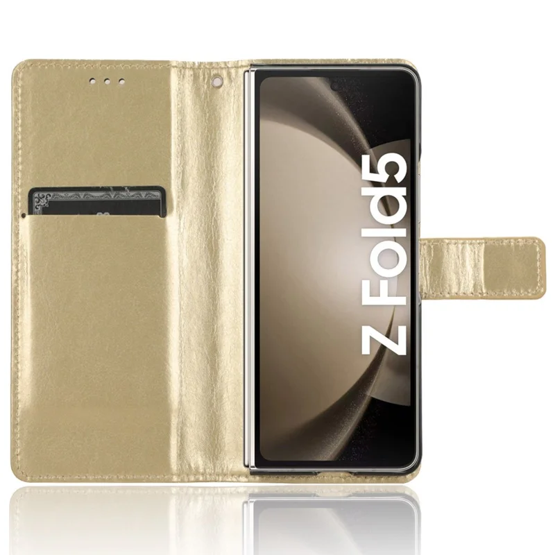 Phone Cover for Samsung Galaxy Z Fold5 5G Leather Wallet Crazy Horse Texture Stand Case with Pen Slot - Gold