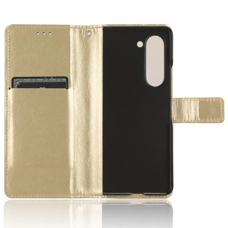 Phone Cover for Samsung Galaxy Z Fold5 5G Leather Wallet Crazy Horse Texture Stand Case with Pen Slot - Gold
