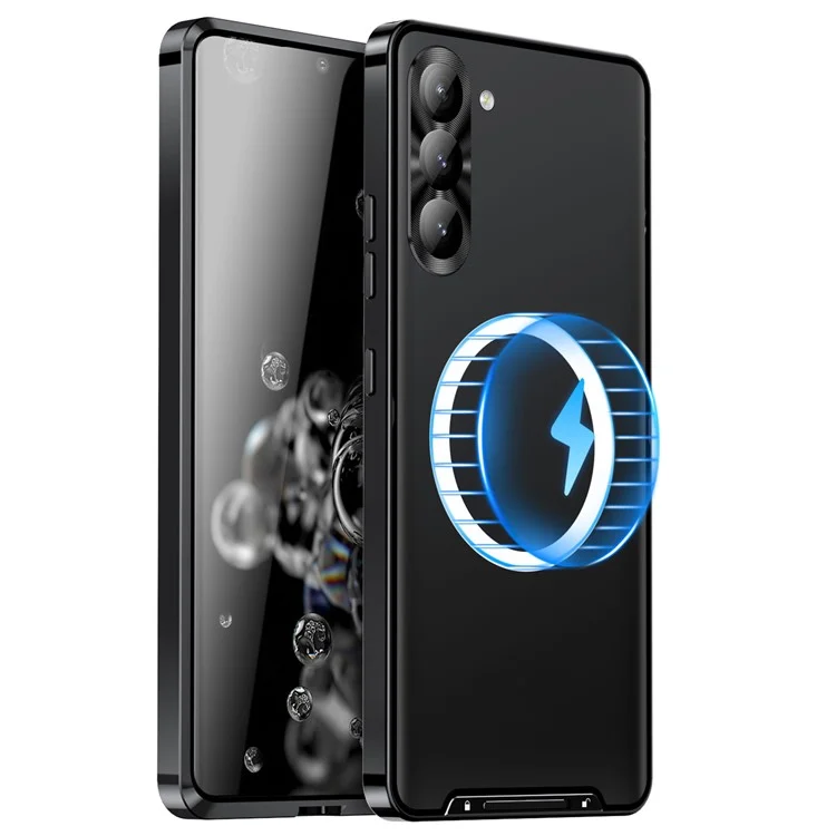 For Samsung Galaxy S23 FE Magnetic Phone Case Camera  Protection Metal Frame Matte Back Cover - Black