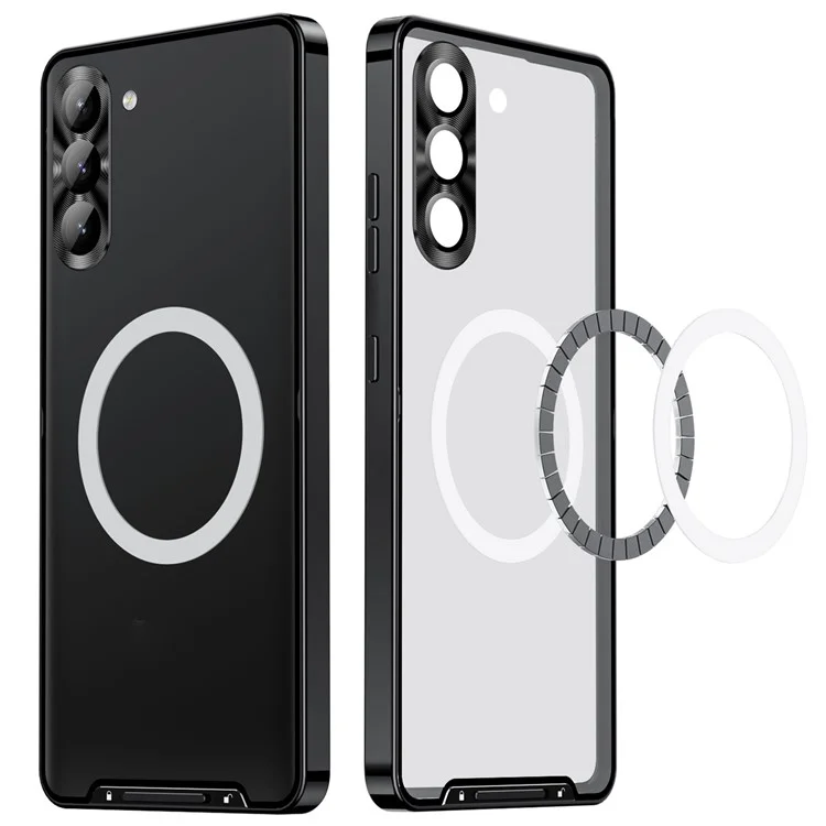 For Samsung Galaxy S23 FE Magnetic Phone Case Camera  Protection Metal Frame Matte Back Cover - Black