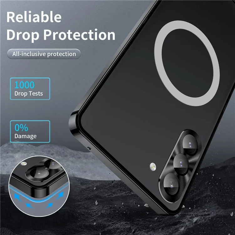 For Samsung Galaxy S23 FE Magnetic Phone Case Camera  Protection Metal Frame Matte Back Cover - Black