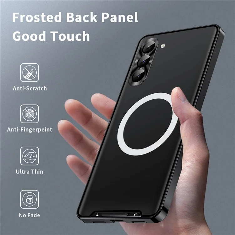 For Samsung Galaxy S23 FE Magnetic Phone Case Camera  Protection Metal Frame Matte Back Cover - Black