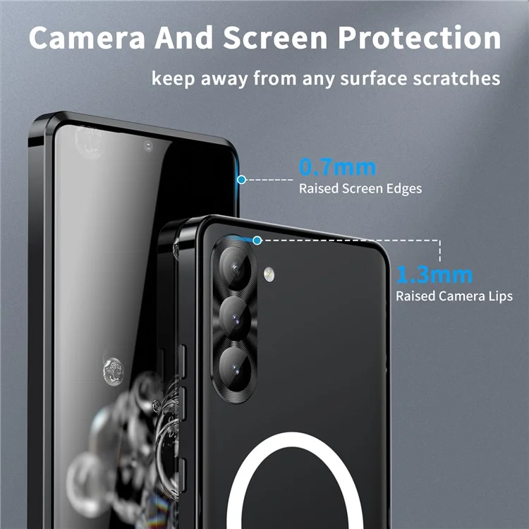 For Samsung Galaxy S23 FE Magnetic Phone Case Camera  Protection Metal Frame Matte Back Cover - Black