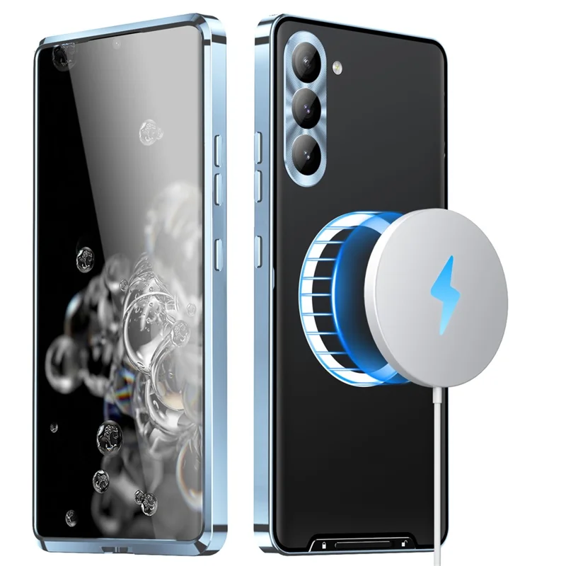 For Samsung Galaxy S23 FE Magnetic Phone Case Camera  Protection Metal Frame Matte Back Cover - Blue