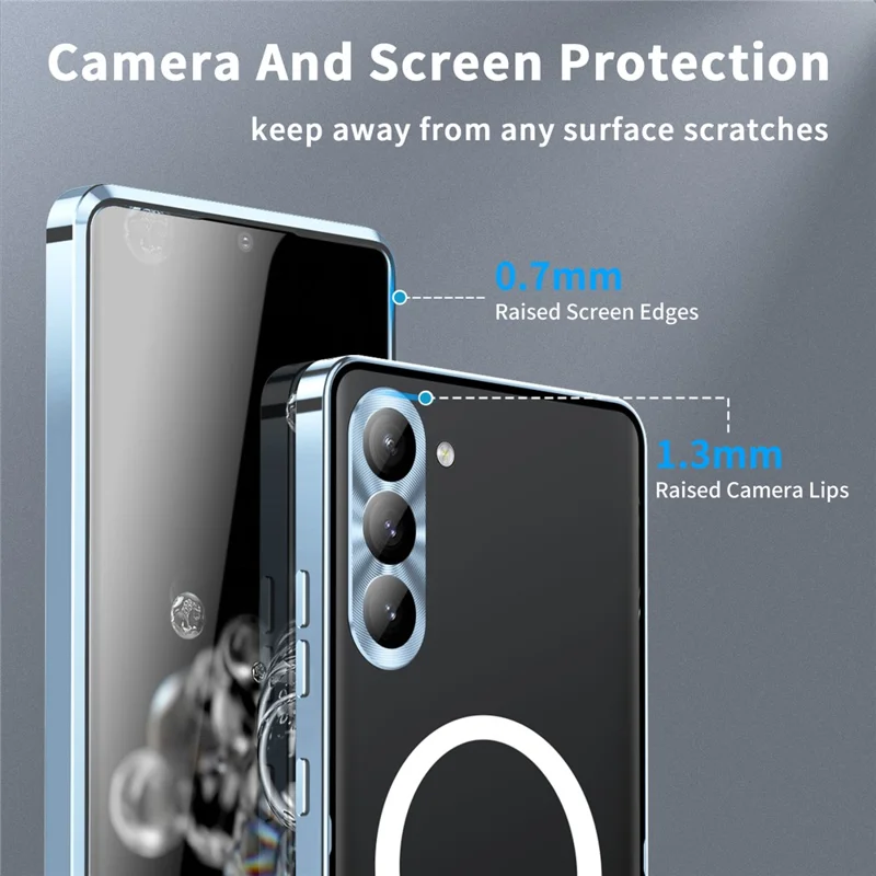For Samsung Galaxy S23 FE Magnetic Phone Case Camera  Protection Metal Frame Matte Back Cover - Blue