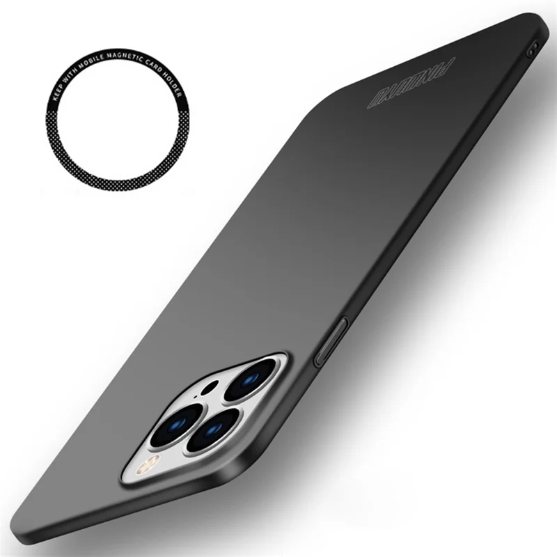 PINWUYO PC Series for iPhone 15 Pro Max Matte Phone Case Hard PC Phone Cover with Magnetic Ring Holder - Black