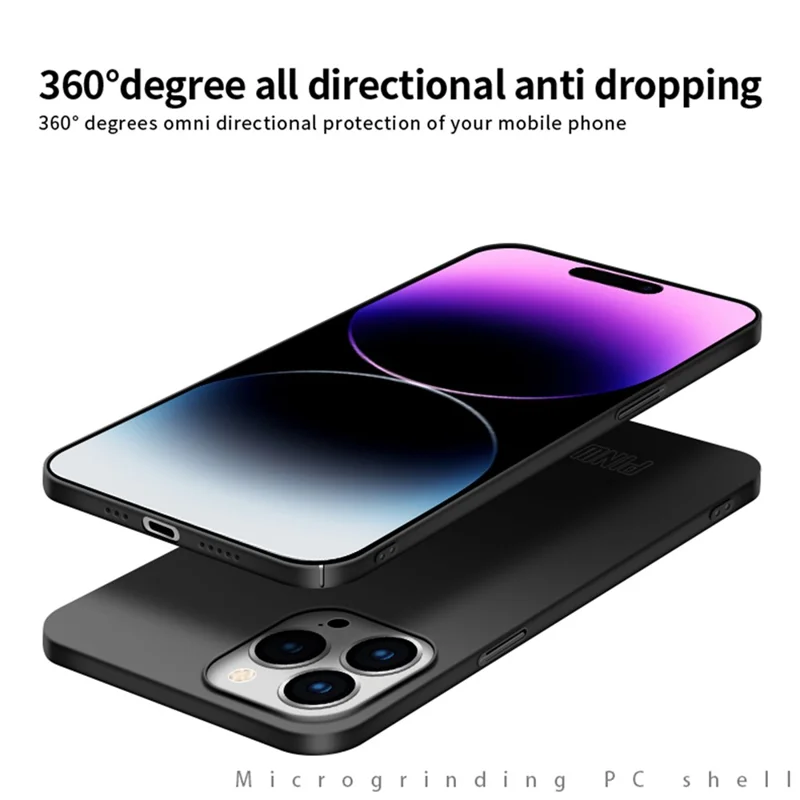 PINWUYO PC Series for iPhone 15 Pro Max Matte Phone Case Hard PC Phone Cover with Magnetic Ring Holder - Black