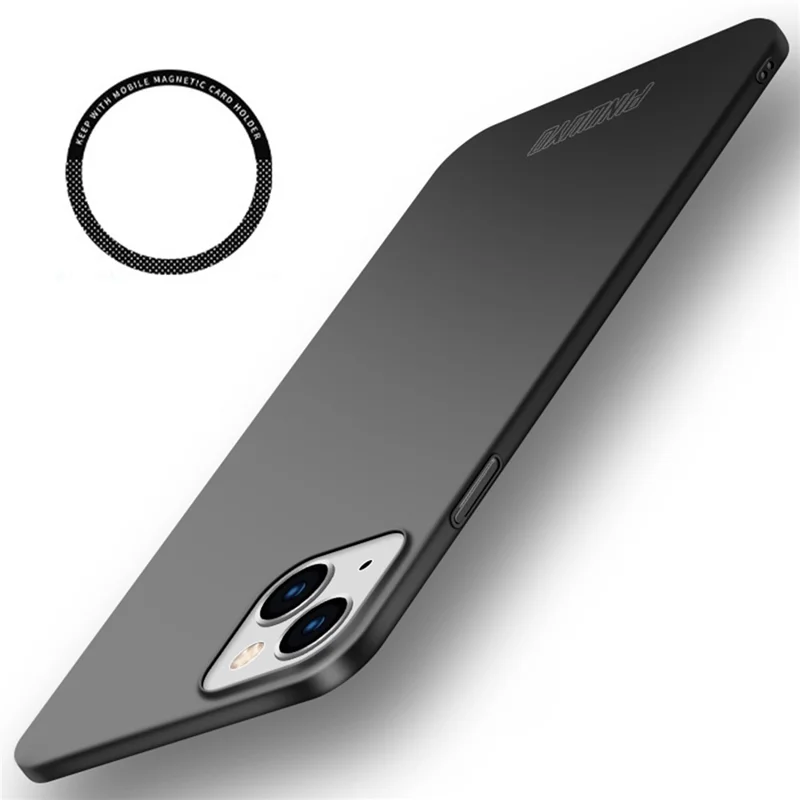 PINWUYO PC Series for iPhone 15 Hard PC Phone Case Matte Slim Phone Cover with Magnetic Ring Holder - Black