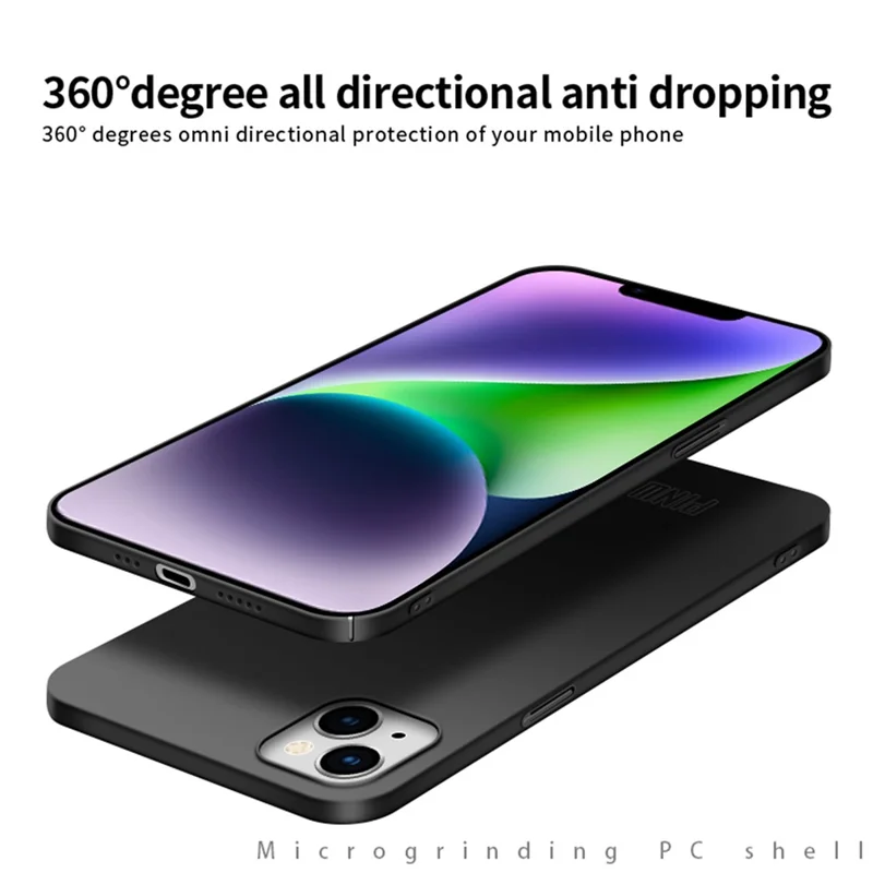 PINWUYO PC Series for iPhone 15 Hard PC Phone Case Matte Slim Phone Cover with Magnetic Ring Holder - Black