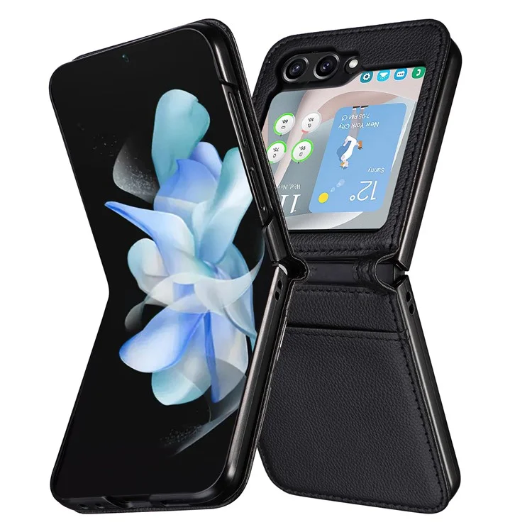 Für Samsung Galaxy Z Flip5 5G Litchi Texture One-piece Phone Case PU Leder + PC Kartensteckplatz Cover - Schwarz