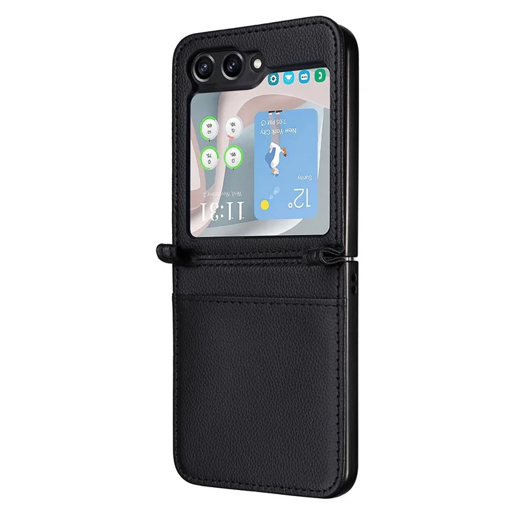 Für Samsung Galaxy Z Flip5 5G Litchi Texture One-piece Phone Case PU Leder + PC Kartensteckplatz Cover - Schwarz