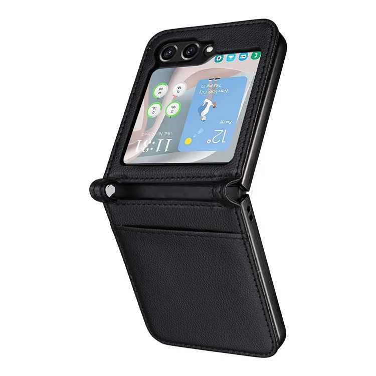 Für Samsung Galaxy Z Flip5 5G Litchi Texture One-piece Phone Case PU Leder + PC Kartensteckplatz Cover - Schwarz
