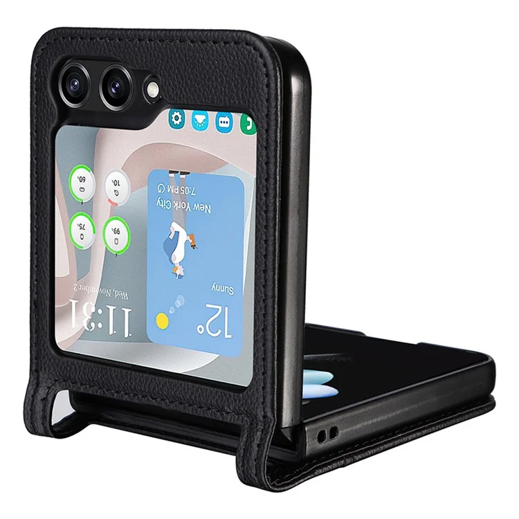 Für Samsung Galaxy Z Flip5 5G Litchi Texture One-piece Phone Case PU Leder + PC Kartensteckplatz Cover - Schwarz