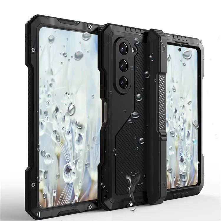 Per Samsung Galaxy Z Fold5 5G Custodia Protettiva in Lega di Alluminio + Silicone con Supporto Antiurto - Nero