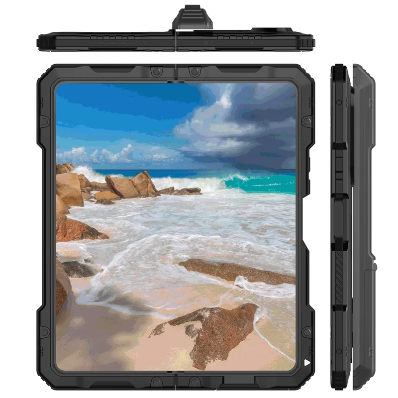 Per Samsung Galaxy Z Fold5 5G Custodia Protettiva in Lega di Alluminio + Silicone con Supporto Antiurto - Nero