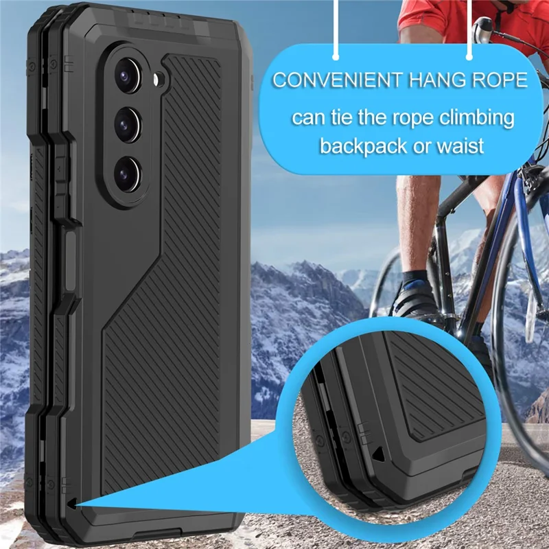 Per Samsung Galaxy Z Fold5 5G Custodia Protettiva in Lega di Alluminio + Silicone con Supporto Antiurto - Nero