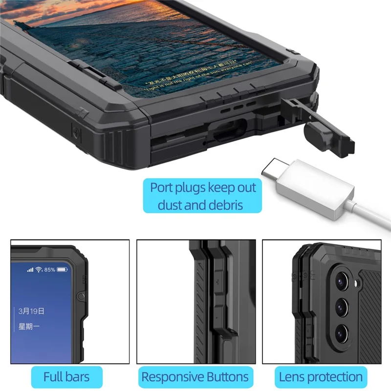 Per Samsung Galaxy Z Fold5 5G Custodia Protettiva in Lega di Alluminio + Silicone con Supporto Antiurto - Nero