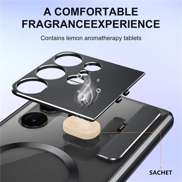 Чехол Aroma Design Alloy+Acrylic для Samsung Galaxy S22 Ultra 5G с защитой линзы и подставкой, совместимый с MagSafe - черный