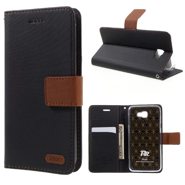 ROAR KOREA Twill Grain Leather Wallet Case for Samsung Galaxy J5 Prime/On5 2016 - Black