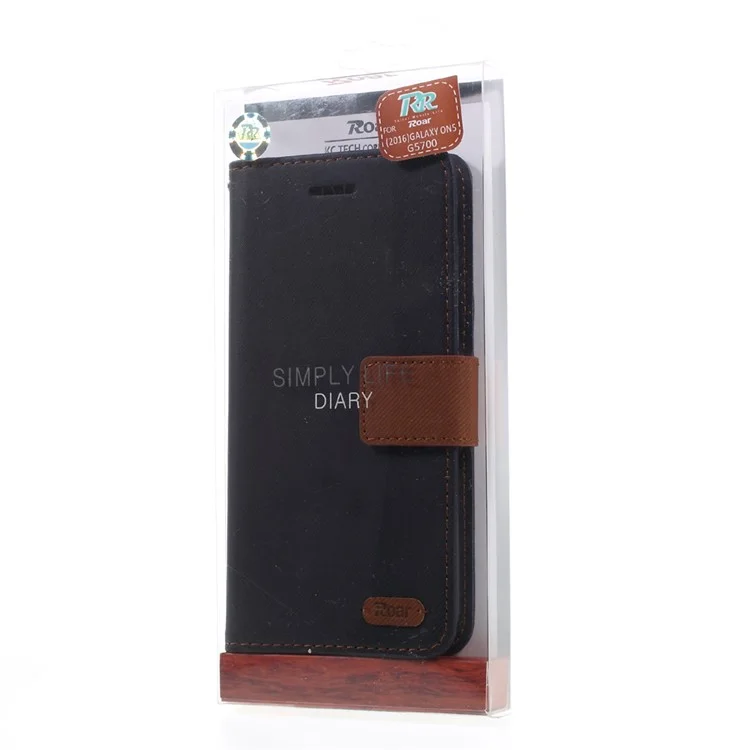 ROAR KOREA Twill Grain Leather Wallet Case for Samsung Galaxy J5 Prime/On5 2016 - Black