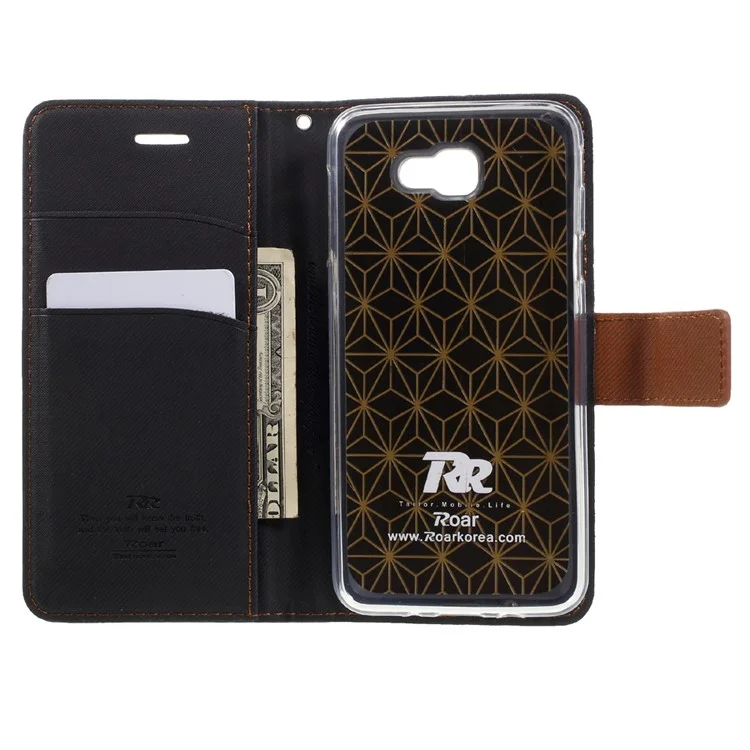 ROAR KOREA Twill Grain Leather Wallet Case for Samsung Galaxy J5 Prime/On5 2016 - Black