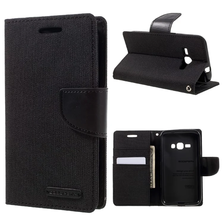 MERCURY GOOSPERY Canvas Leather Wallet Case for Samsung Galaxy J1 (2016) J120 - Black