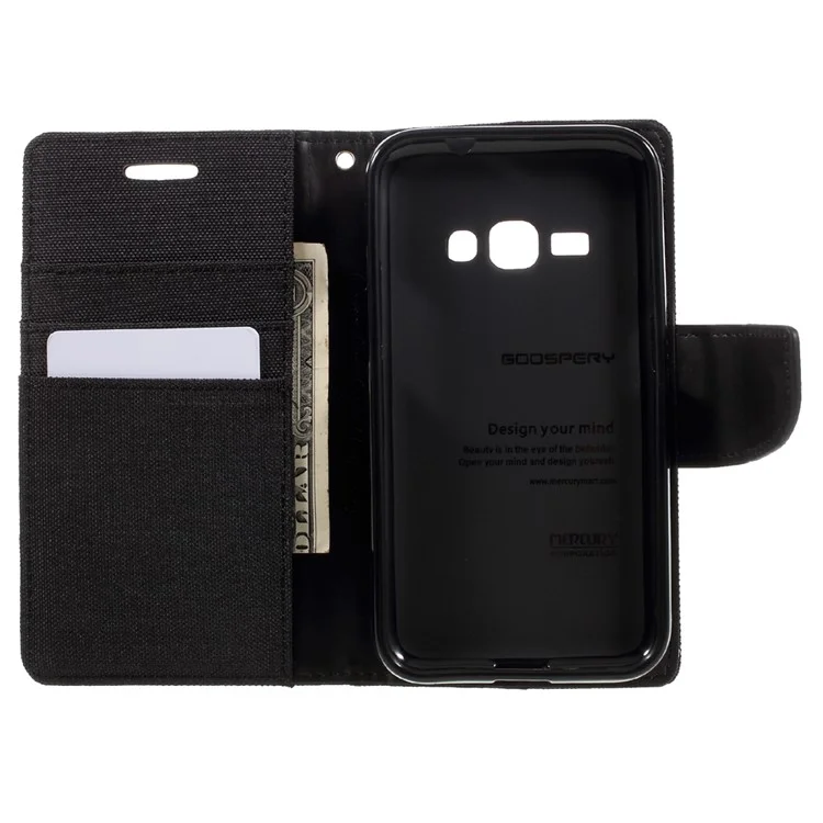 MERCURY GOOSPERY Canvas Leather Wallet Case for Samsung Galaxy J1 (2016) J120 - Black