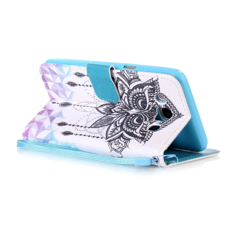 Patterned Leather Wallet Case with Lanyard for Samsung Galaxy J5 (2016) SM-J510 - Owl and Crystal Decor