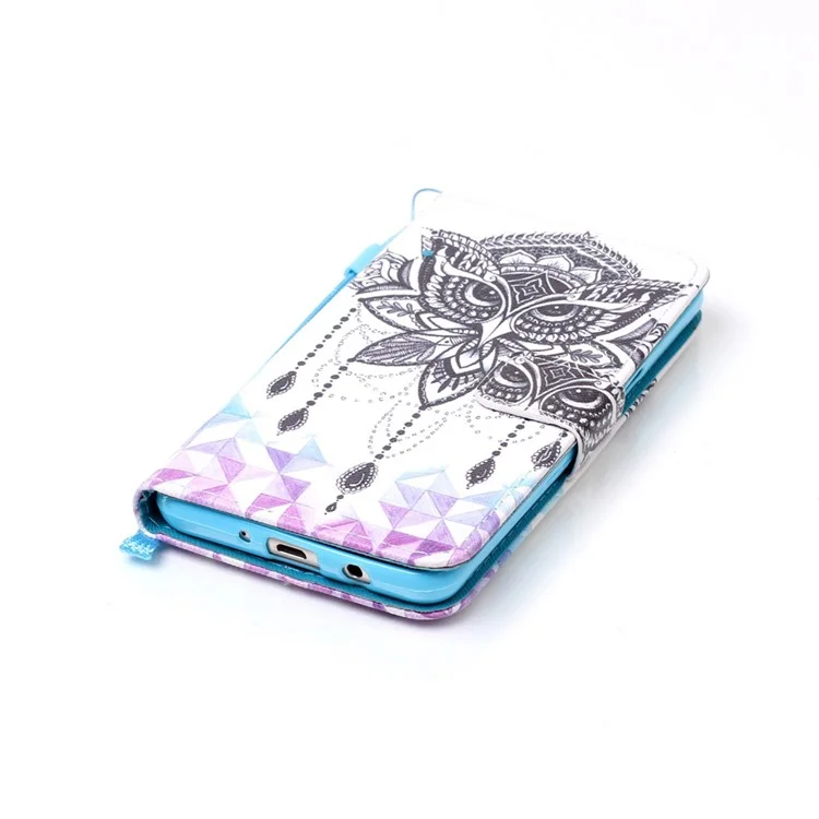 Patterned Leather Wallet Case with Lanyard for Samsung Galaxy J5 (2016) SM-J510 - Owl and Crystal Decor